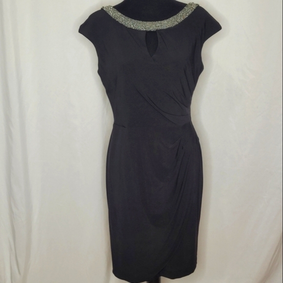 Alex Evenings Beaded Neckline Scooped Back Ruched Side Midi Dress - Size 12 - Picture 1 of 10